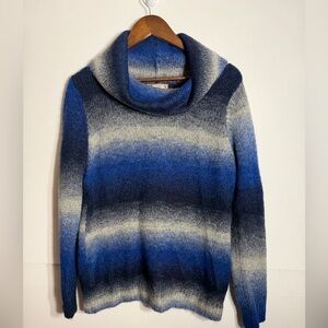 Blue Black & White Ombre Women's Sweater With Cowl Neck & Sparkle